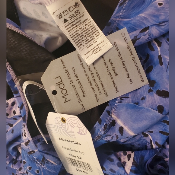 ModLi Maya Swim Top 1XL Purple Feathers Calypsa NWT Plus Size - Picture 5 of 6